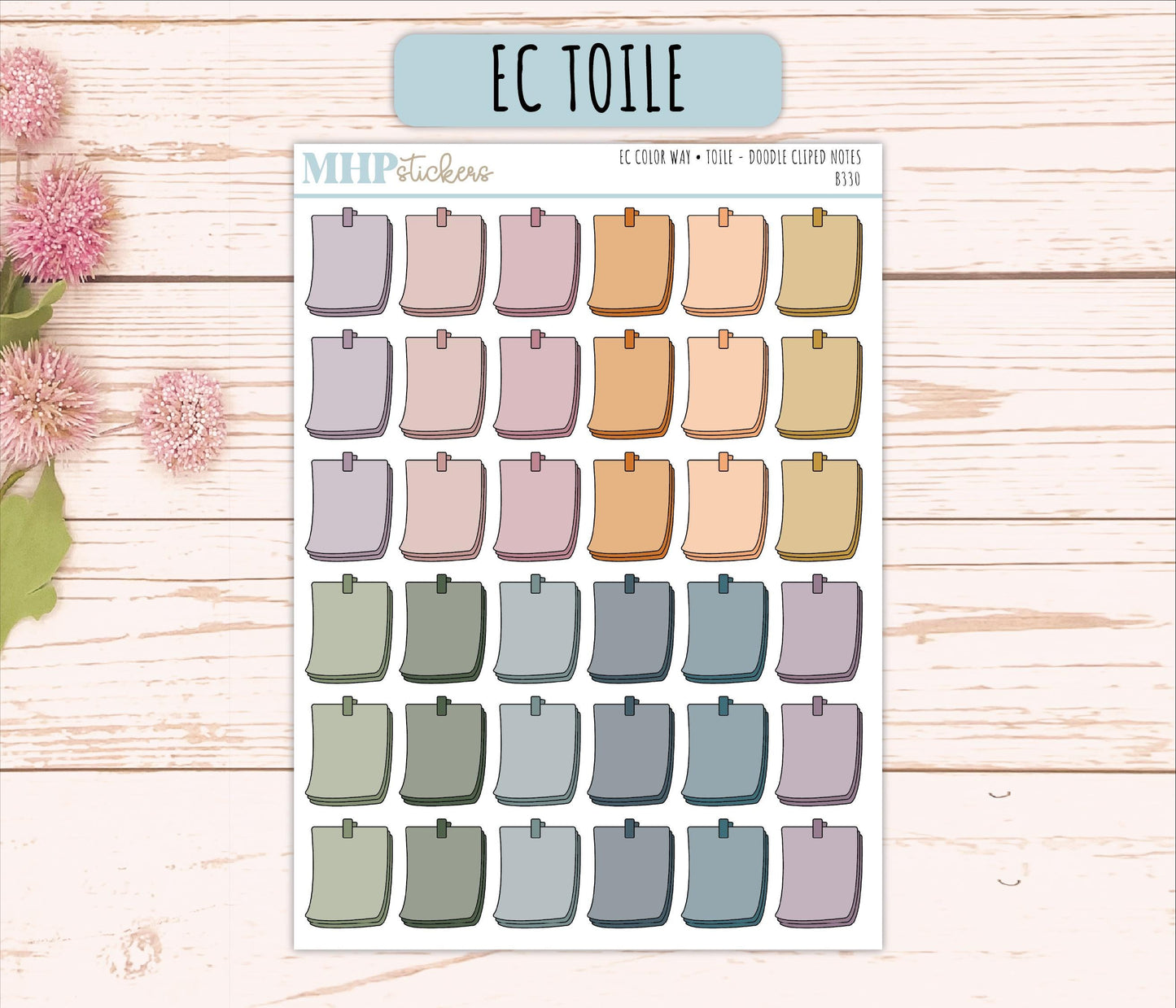 Clipped Notes Doodle Planner Stickers. EC Color Way || B330