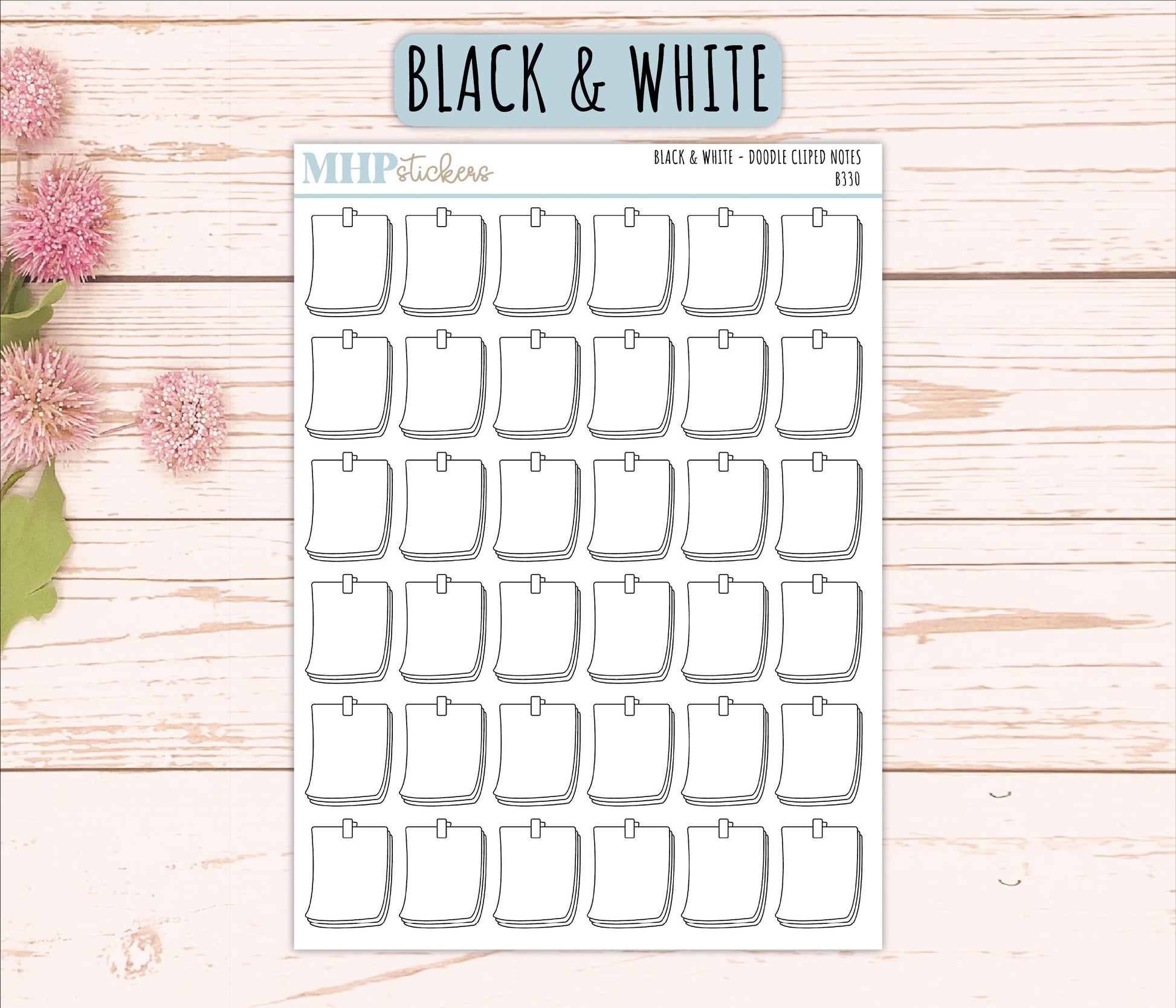 Clipped Notes Doodle Planner Stickers. EC Color Way || B330