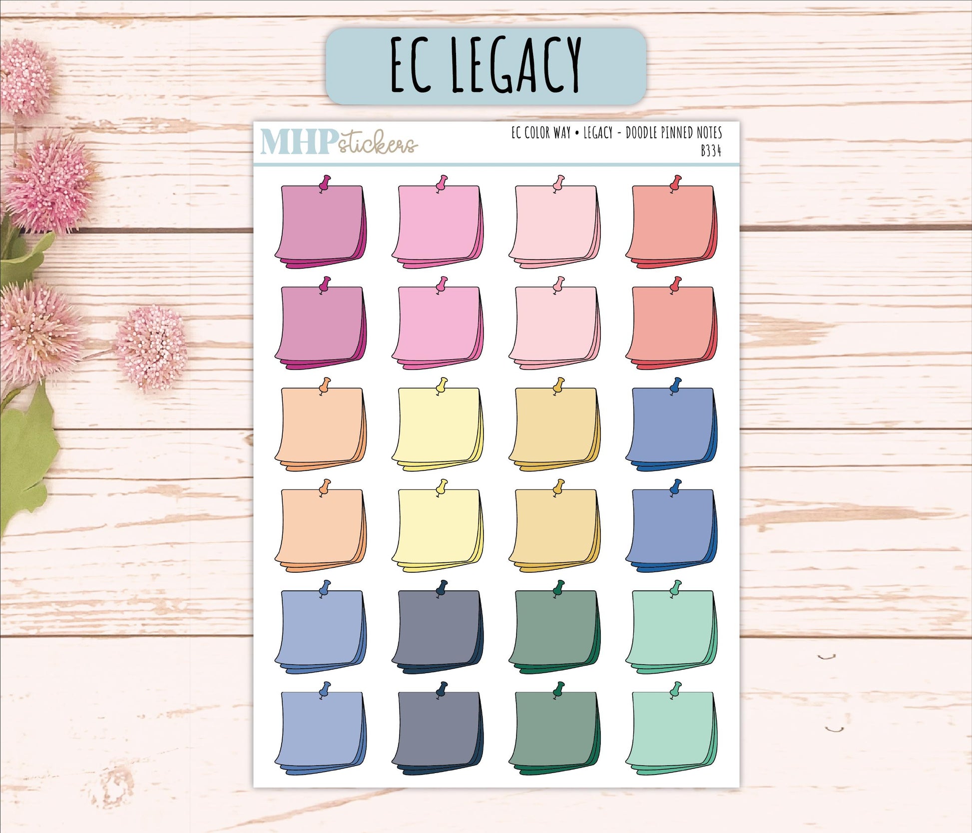 Pinned Notes Doodle Planner Stickers. EC Color Way || B334