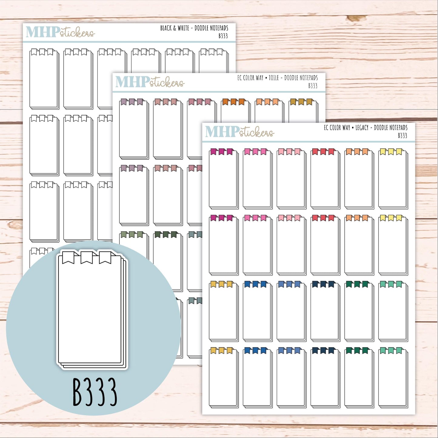 Notepad Doodle Planner Stickers. EC Color Way || B333