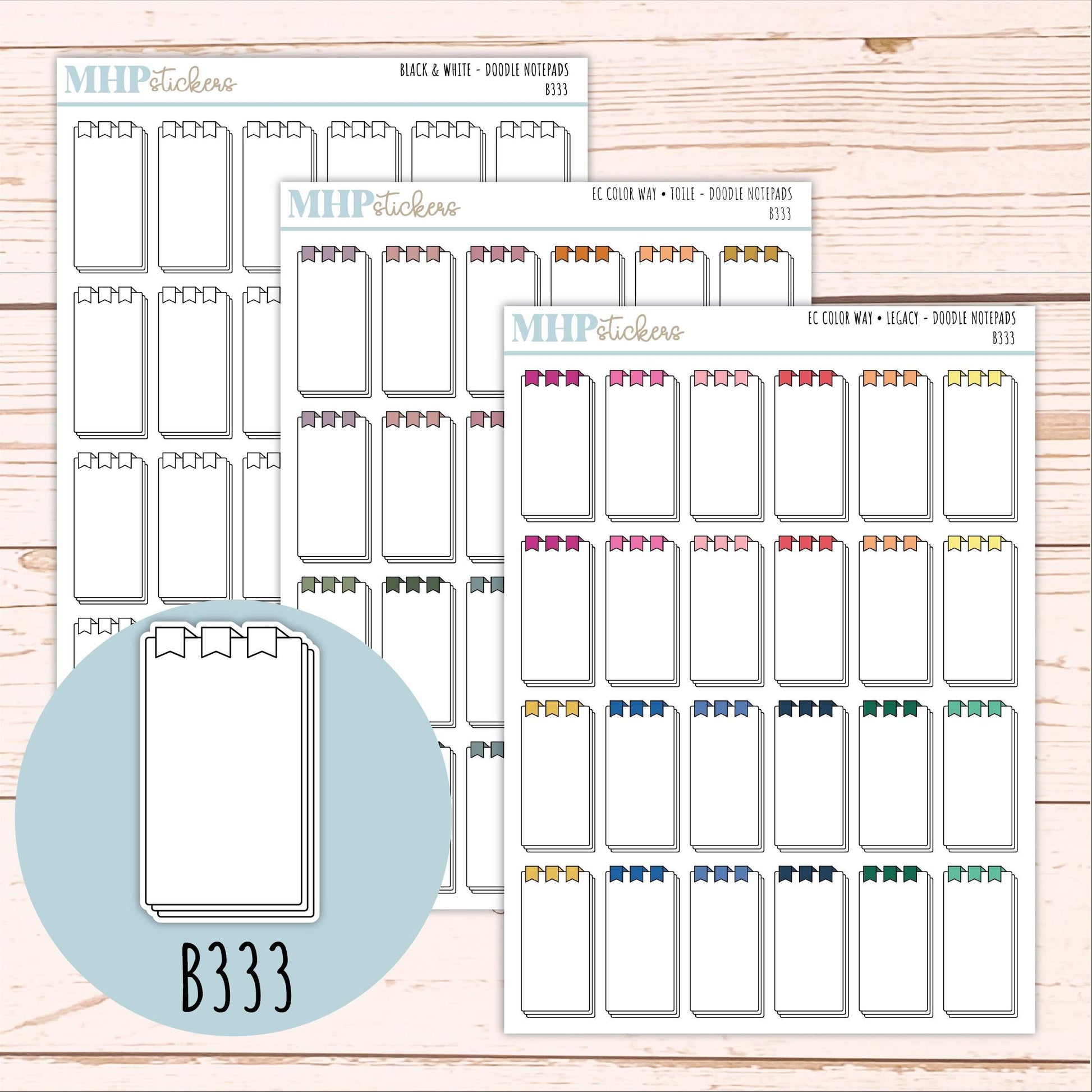 Notepad Doodle Planner Stickers. EC Color Way || B333