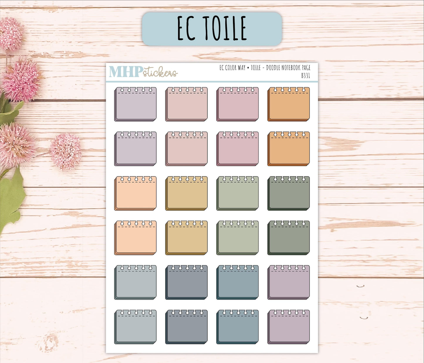 Notebook Page Doodle Planner Stickers. EC Color Way || B331