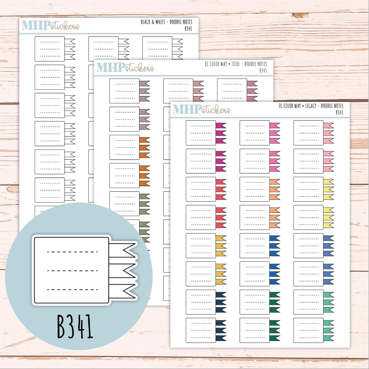 Note Doodle Planner Stickers. EC Color Way || B341