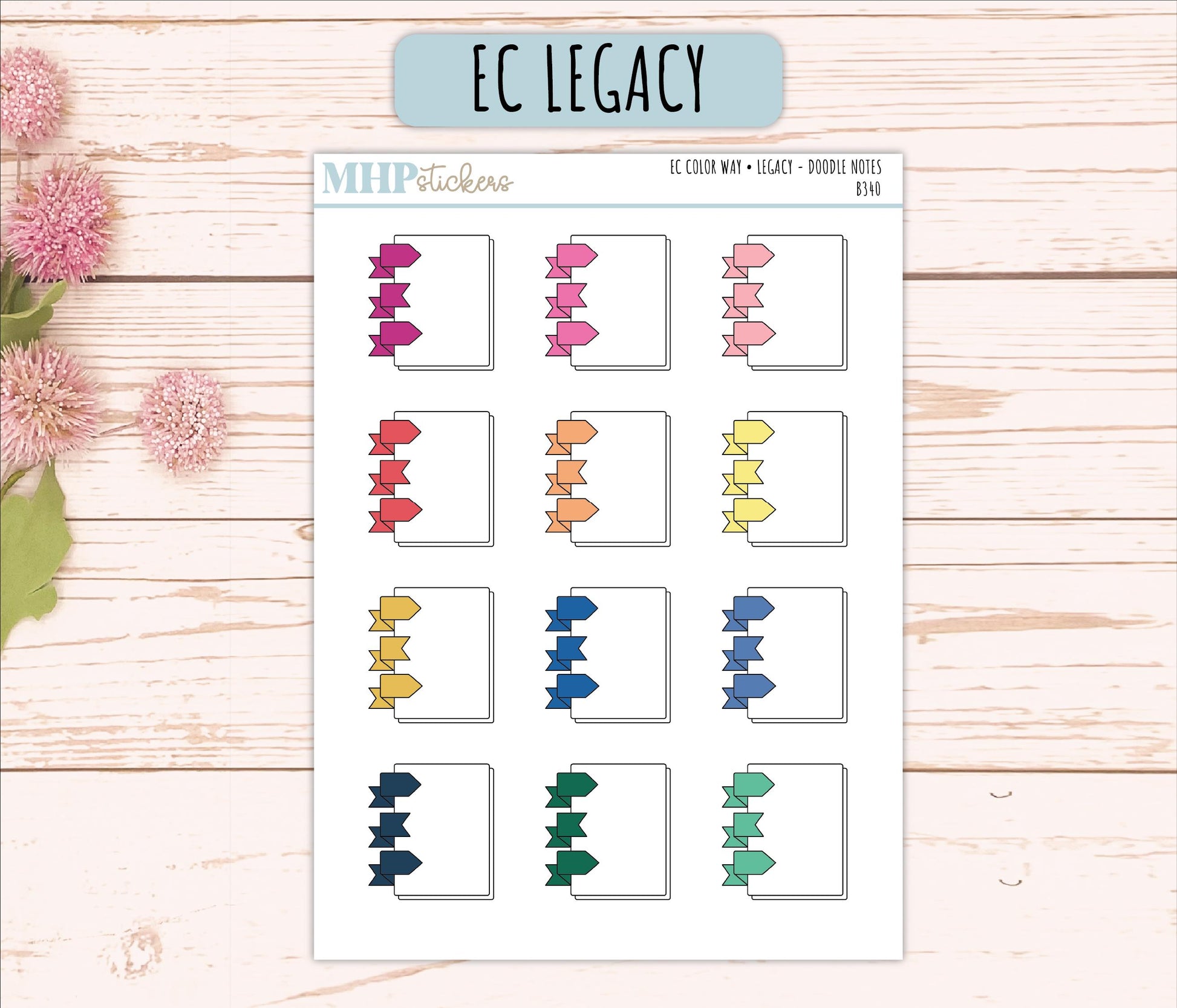 Notes Doodle Planner Stickers. EC Color Way || B340
