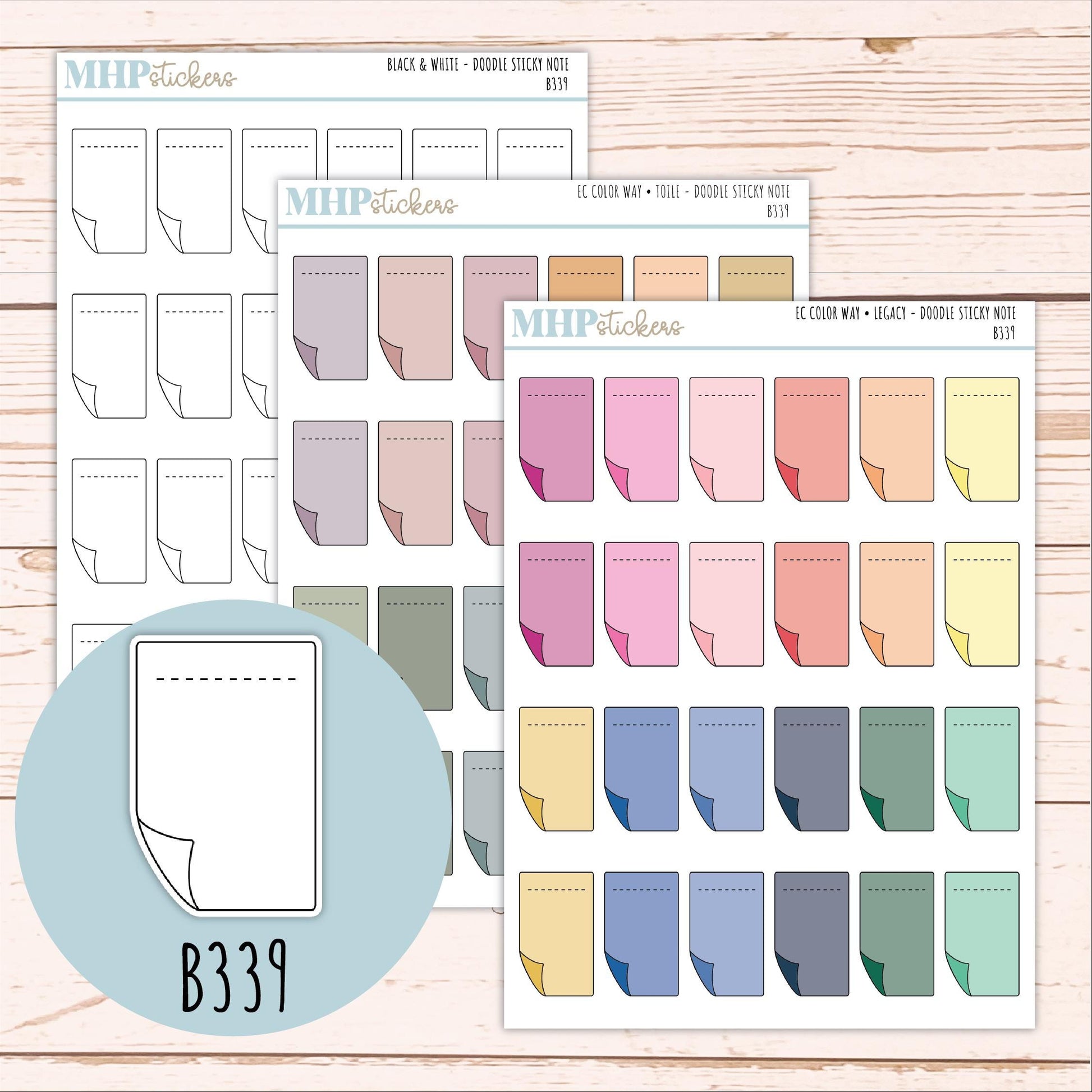 Sticky Note Doodle Planner Stickers. EC Color Way || B339