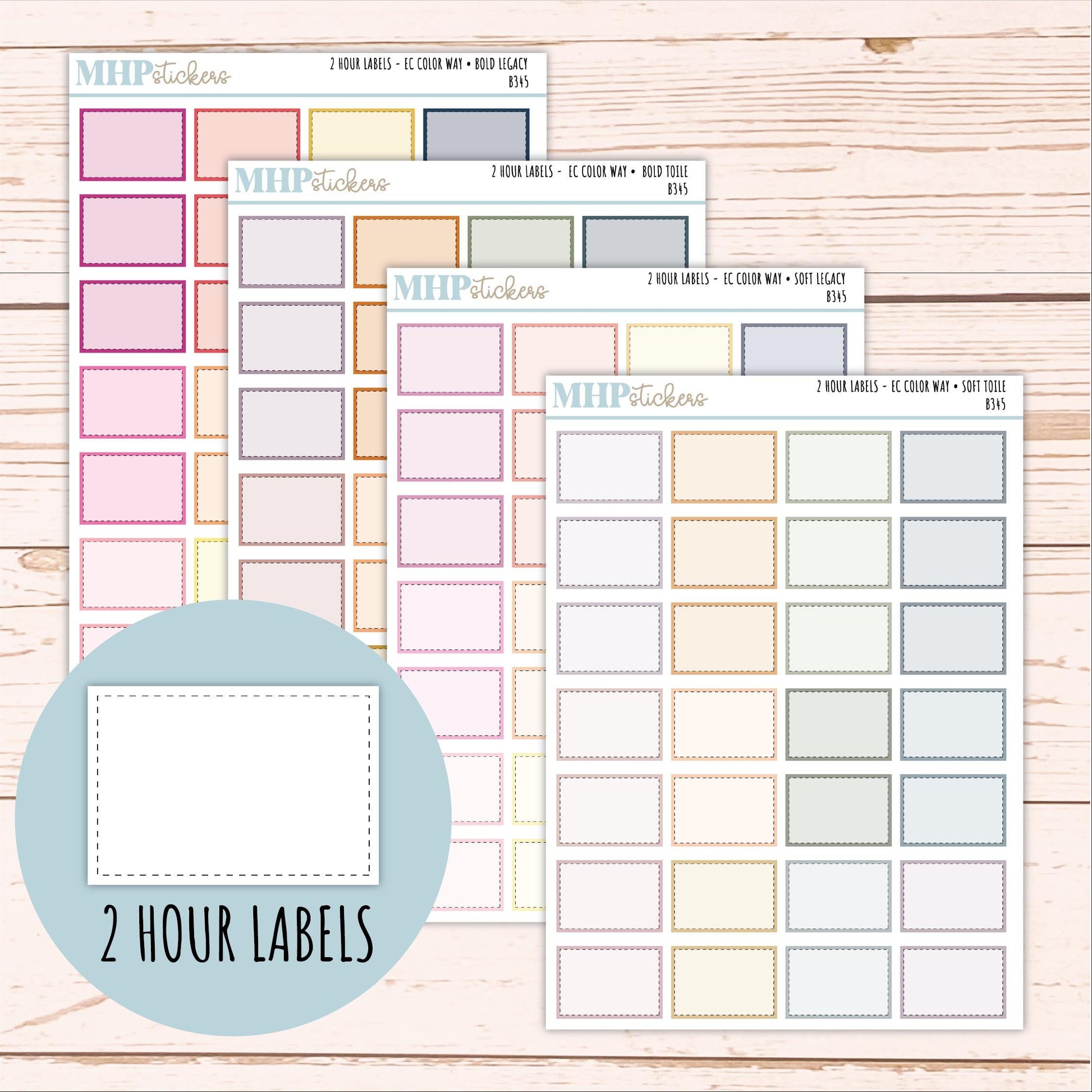 2 Hour Labels for EC Planners. EC Color Way || B345