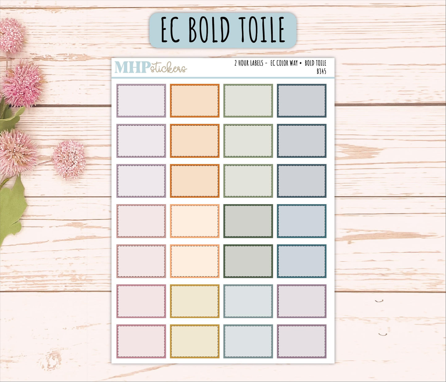 2 Hour Labels for EC Planners. EC Color Way || B345