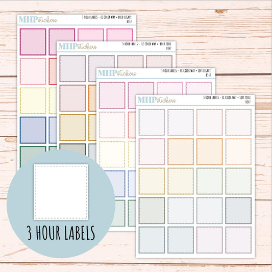 3 Hour Labels for EC Planners. EC Color Way || B347