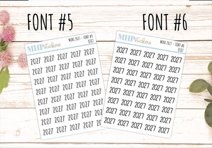 Small 2027 Year Stickers for Bullet Journals and Planners || Q182
