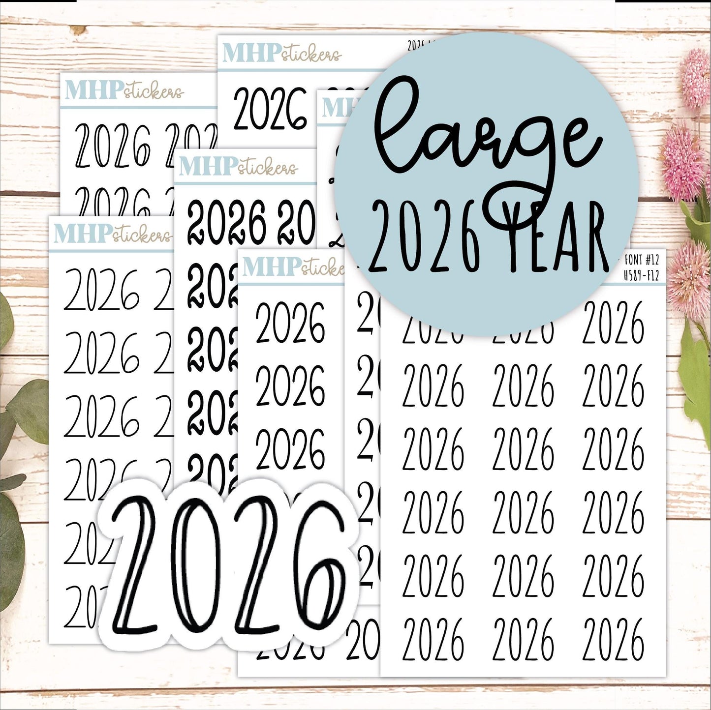 2026 Medium Year Stickers for Planners. || H589