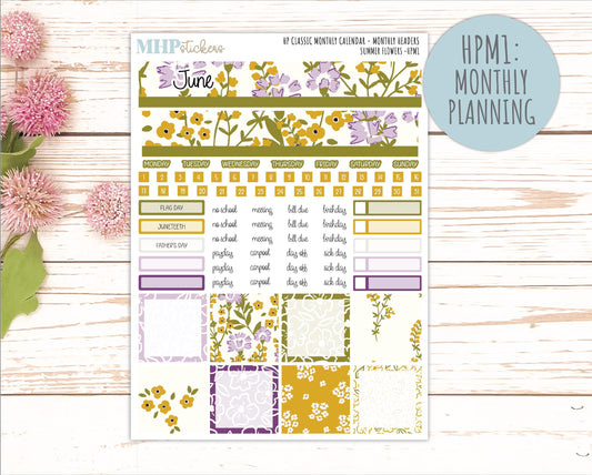 JUNE Stickers for Happy Planner Classic Vertical Layout. 2026 Collection. "Summer Flowers" || HPV