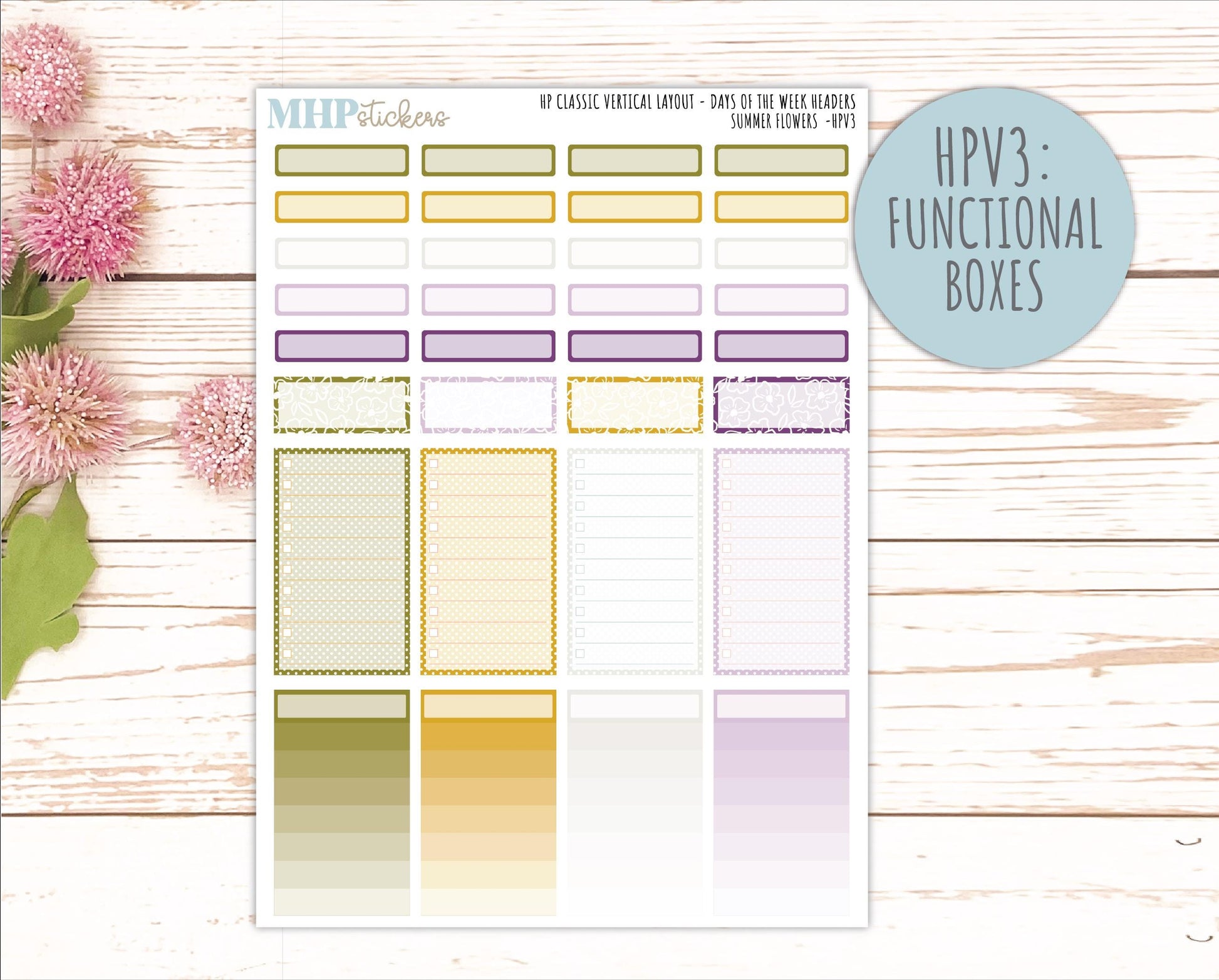 JUNE Stickers for Happy Planner Classic Vertical Layout. 2026 Collection. "Summer Flowers" || HPV