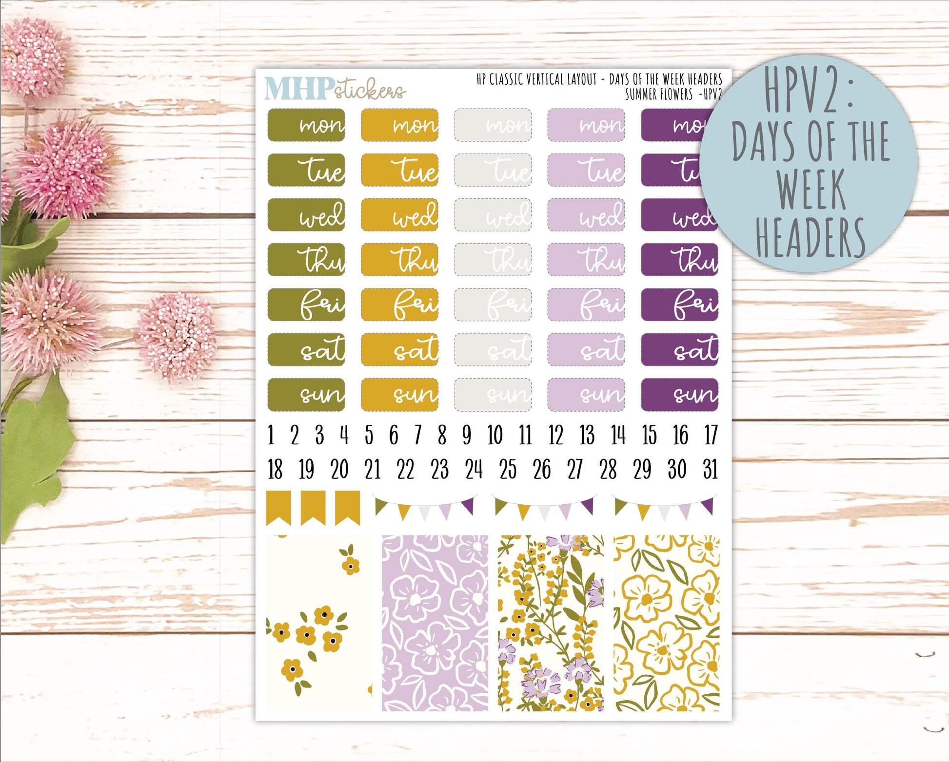 JUNE Stickers for Happy Planner Classic Vertical Layout. 2026 Collection. "Summer Flowers" || HPV