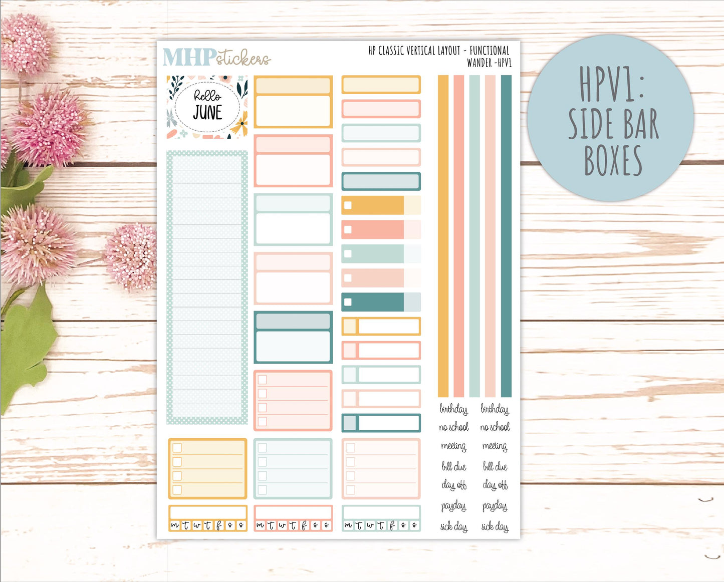 JUNE Stickers for Happy Planner Classic Vertical Layout. 2026 Collection. "Wander" || HPV