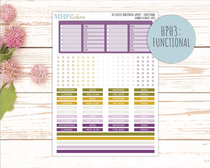 JUNE Stickers for Happy Planner Classic Horizontal Layout. 2026 Collection. "Summer Flowers" || HPH