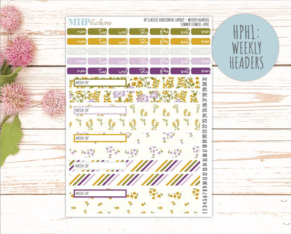 JUNE Stickers for Happy Planner Classic Horizontal Layout. 2026 Collection. "Summer Flowers" || HPH