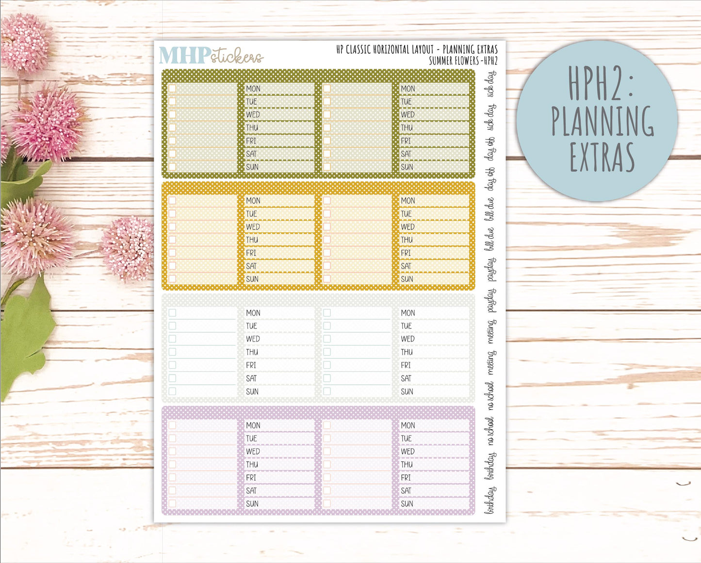 JUNE Stickers for Happy Planner Classic Horizontal Layout. 2026 Collection. "Summer Flowers" || HPH