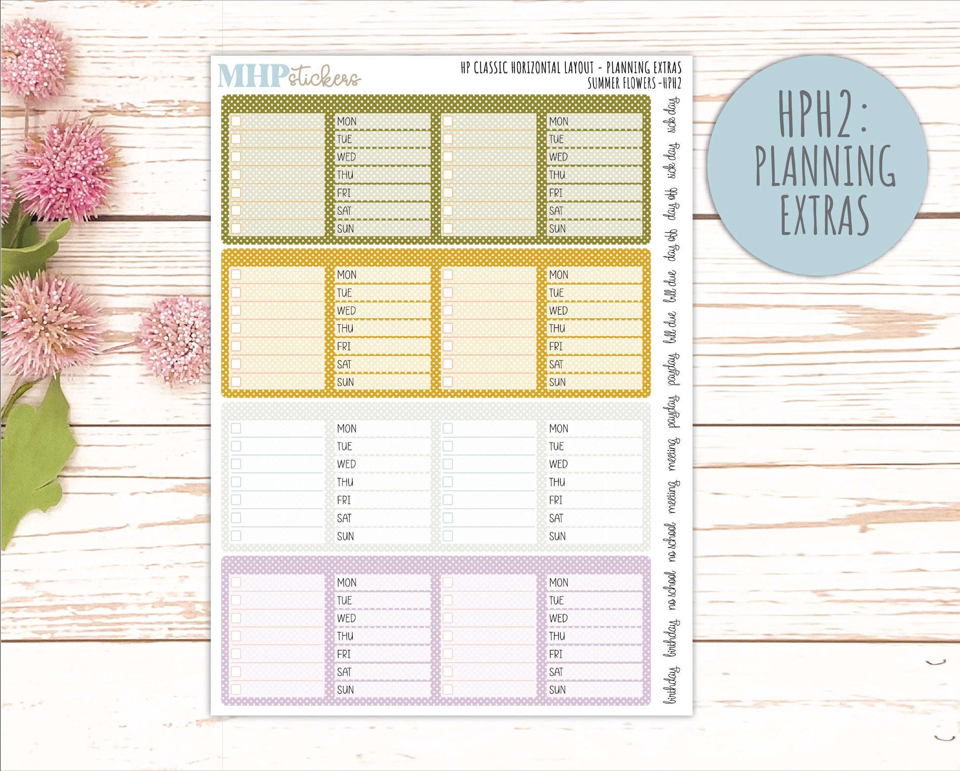 JUNE Stickers for Happy Planner Classic Horizontal Layout. 2026 Collection. "Summer Flowers" || HPH
