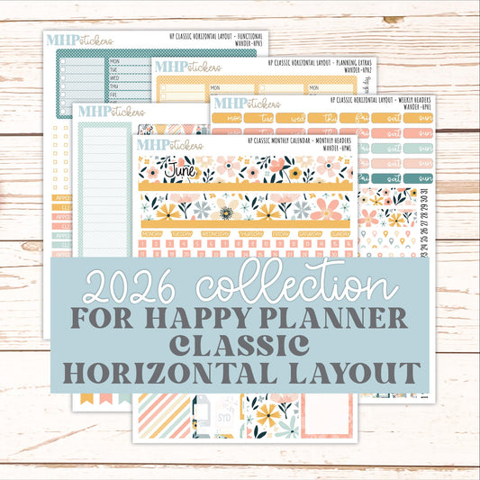 JUNE Stickers for Happy Planner Classic Horizontal Layout. 2026 Collection. "Wander" || HPH
