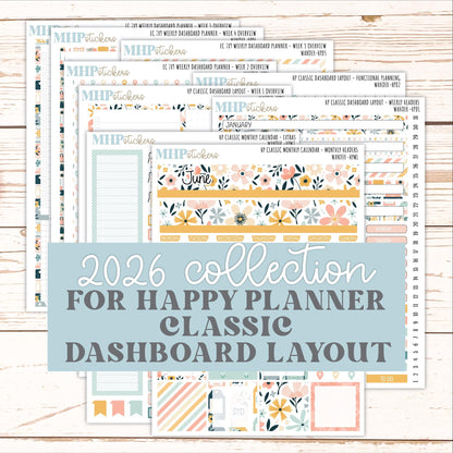 JUNE Stickers for Happy Planner Classic Dashboard Layout. 2026 Collection. "Wander" || HPD