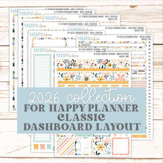 JUNE Stickers for Happy Planner Classic Dashboard Layout. 2026 Collection. "Wander" || HPD