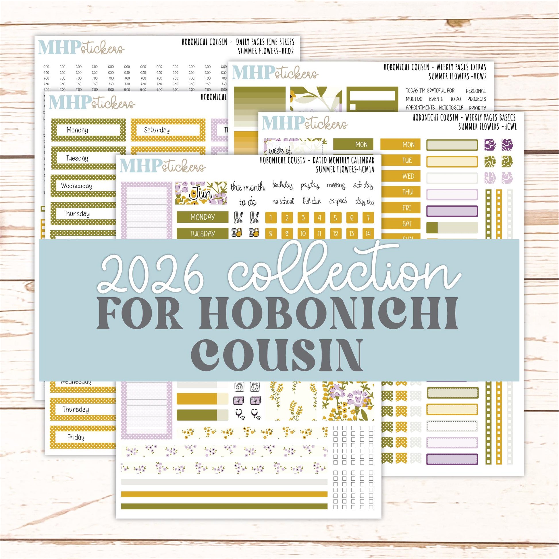 JUNE 2026 Stickers for Hobonichi Cousin. A5 Planners "Summer Flowers" || HC