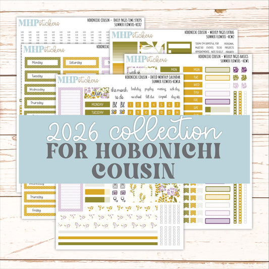JUNE 2026 Stickers for Hobonichi Cousin. A5 Planners "Summer Flowers" || HC
