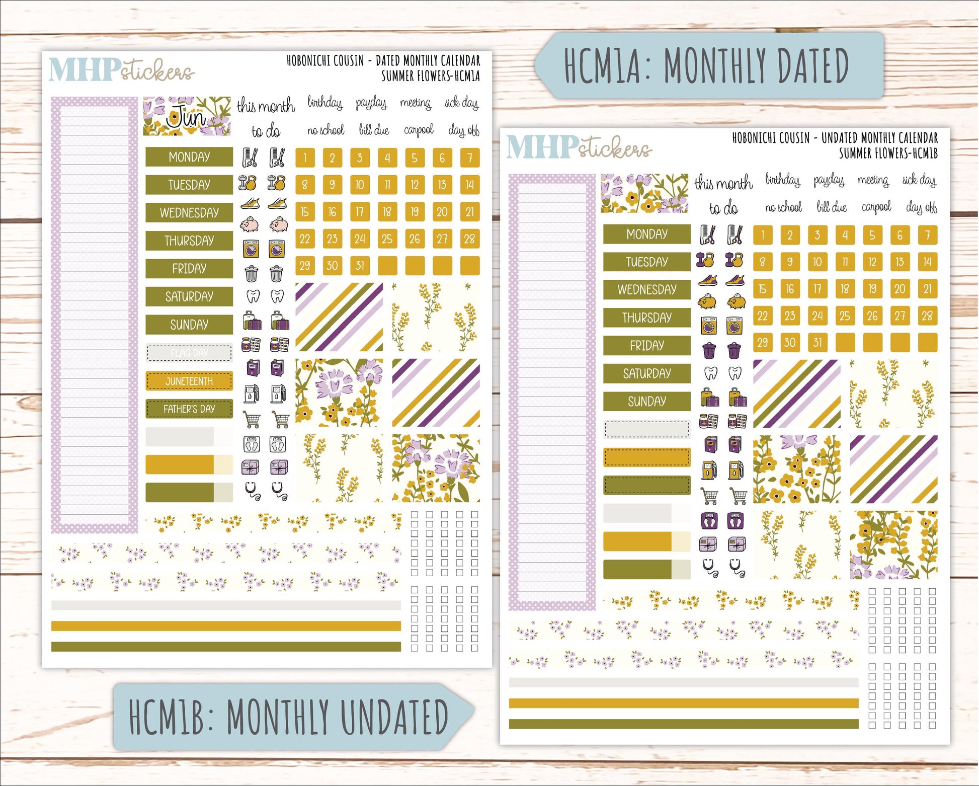 JUNE 2026 Stickers for Hobonichi Cousin. A5 Planners "Summer Flowers" || HC