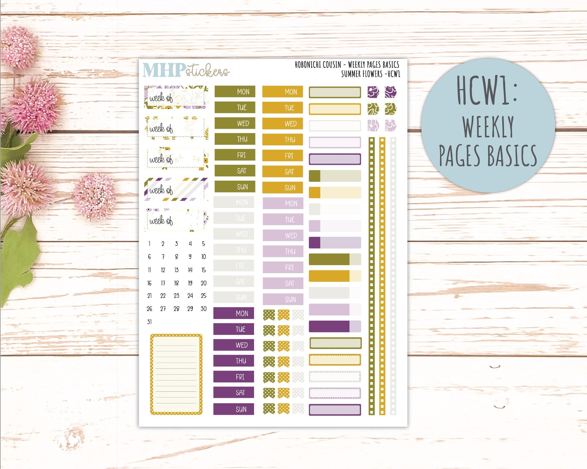 JUNE 2026 Stickers for Hobonichi Cousin. A5 Planners "Summer Flowers" || HC