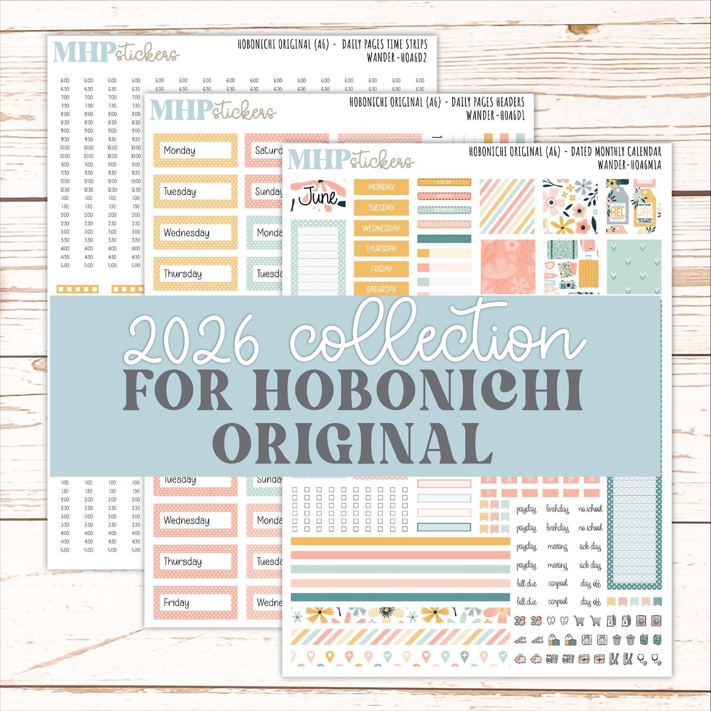 JUNE 2026 Stickers for Hobonichi Techo Original. A6 Planners "Wander" || HO