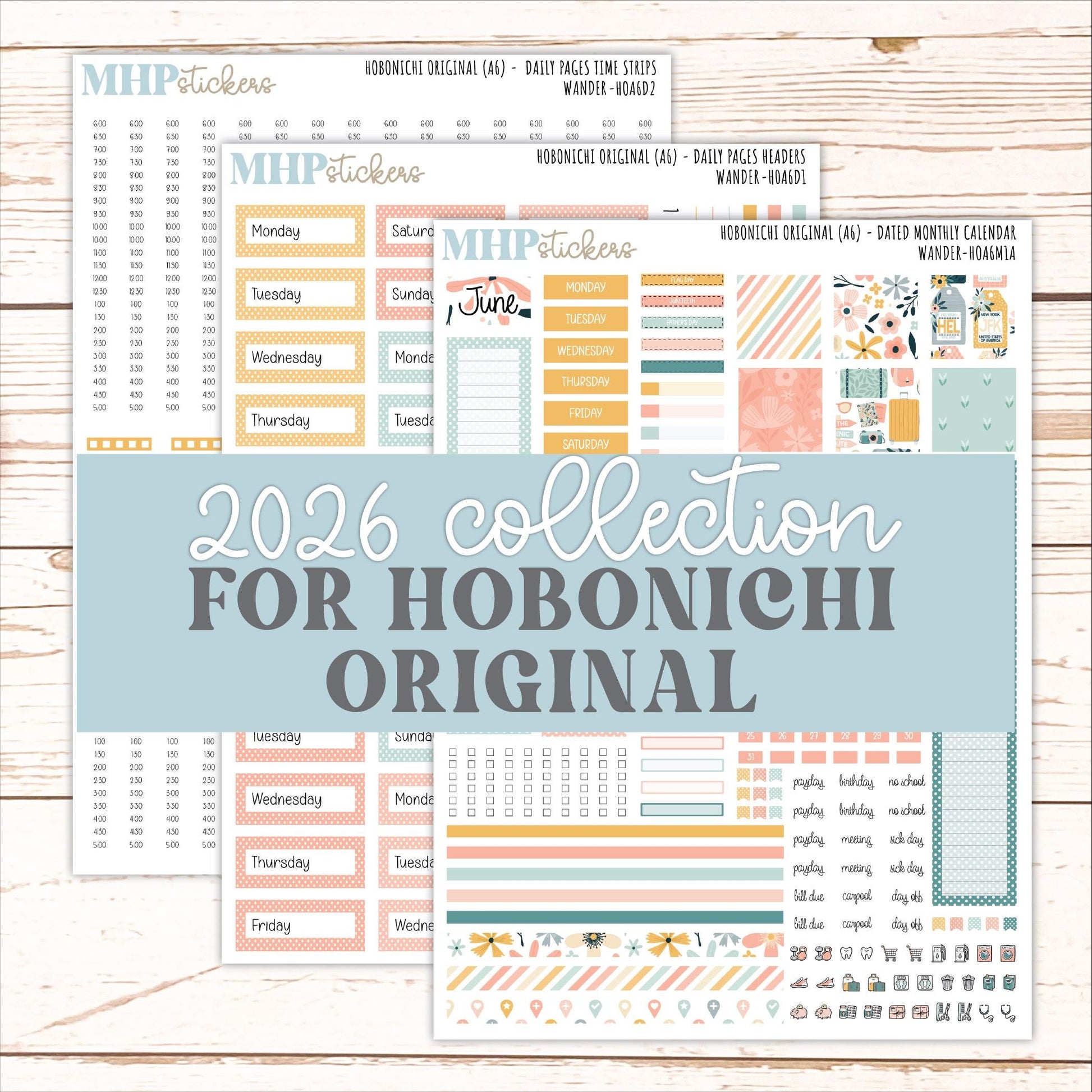 JUNE 2026 Stickers for Hobonichi Techo Original. A6 Planners "Wander" || HO