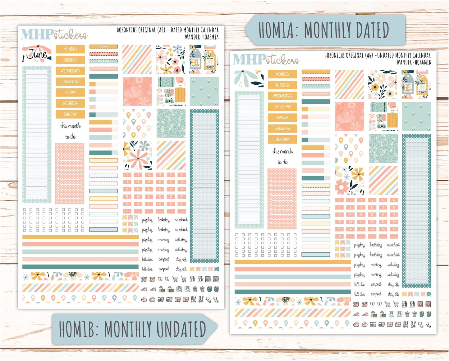 JUNE 2026 Stickers for Hobonichi Techo Original. A6 Planners "Wander" || HO