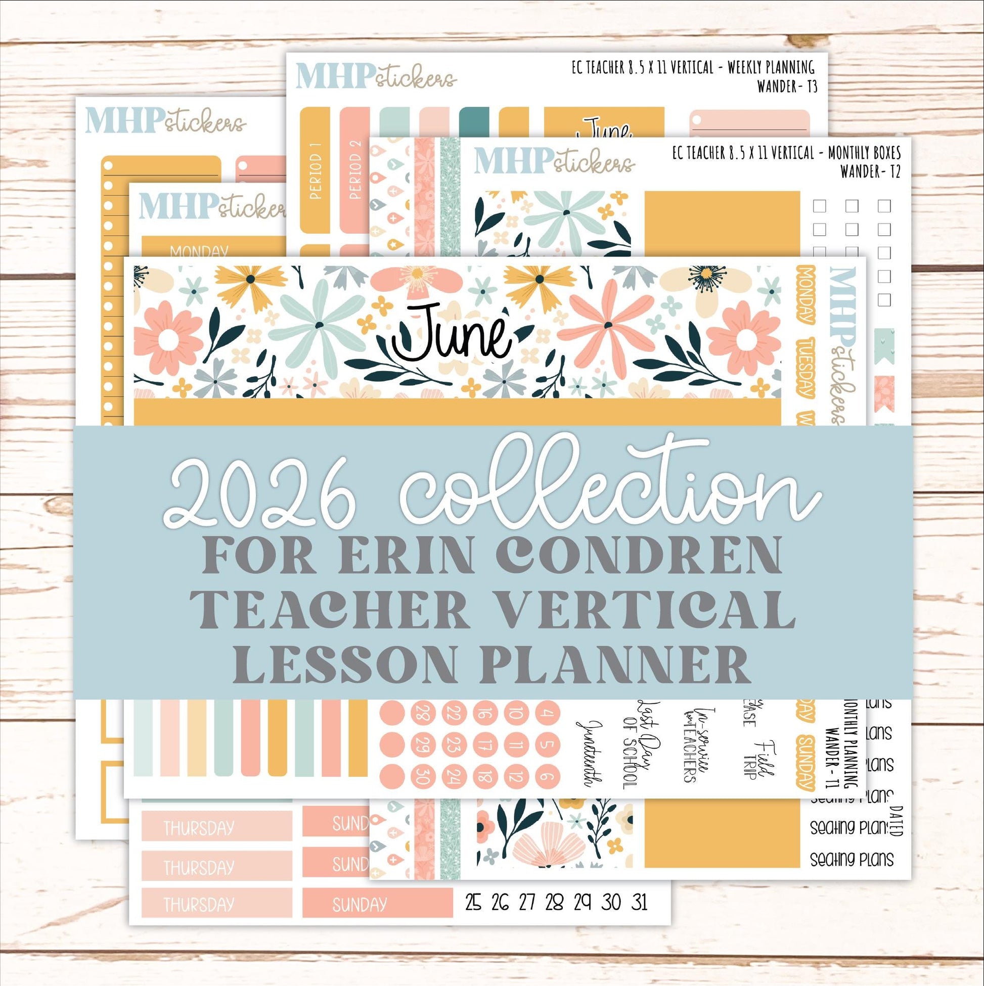 JUNE Stickers for EC Teacher Lesson Planner - Vertical Layout. 2026 Collection "Wander" || ECTV