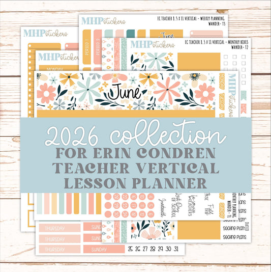 JUNE Stickers for EC Teacher Lesson Planner - Vertical Layout. 2026 Collection "Wander" || ECTV