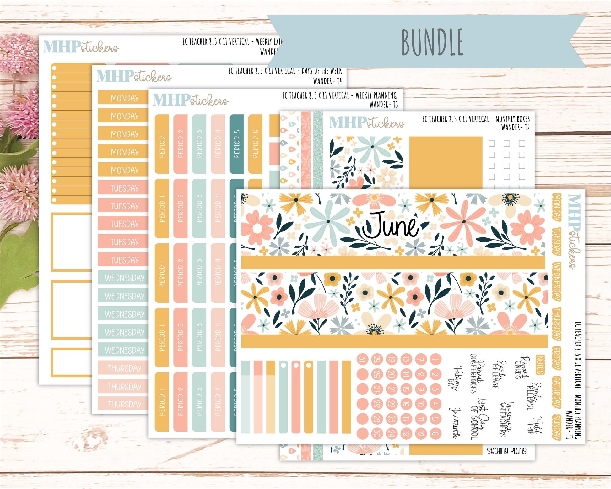 JUNE Stickers for EC Teacher Lesson Planner - Vertical Layout. 2026 Collection "Wander" || ECTV