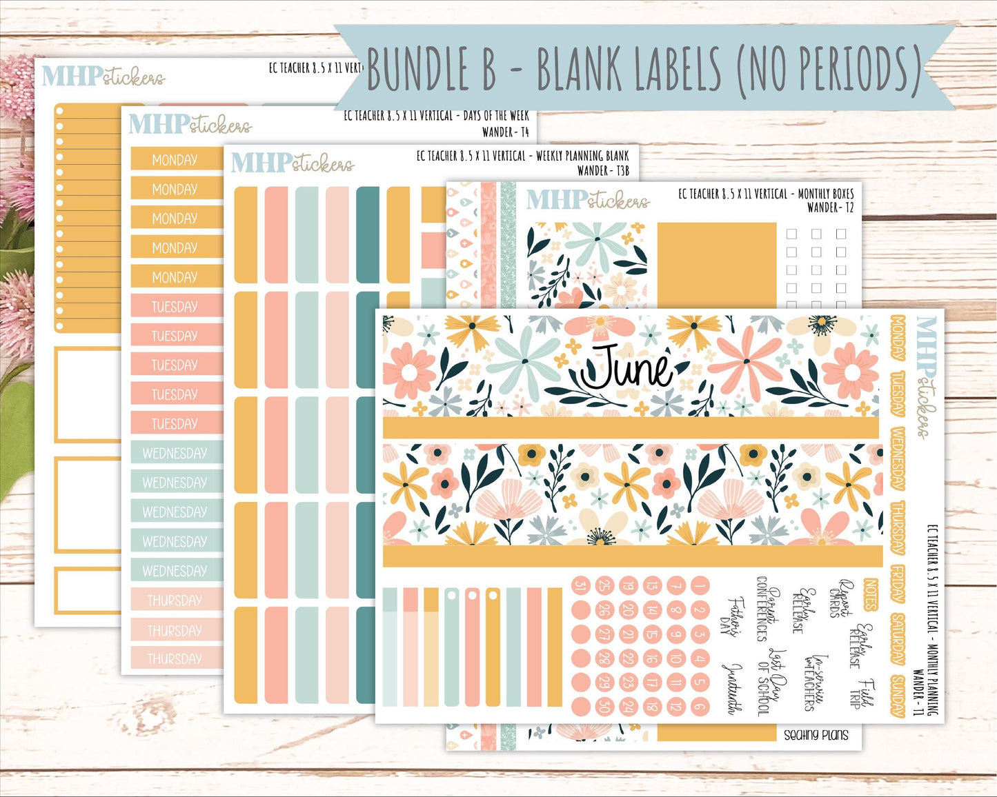 JUNE Stickers for EC Teacher Lesson Planner - Vertical Layout. 2026 Collection "Wander" || ECTV
