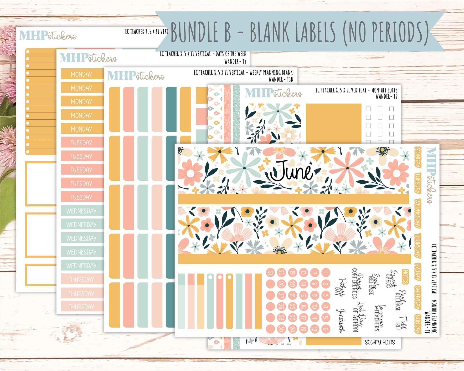 JUNE Stickers for EC Teacher Lesson Planner - Vertical Layout. 2026 Collection "Wander" || ECTV