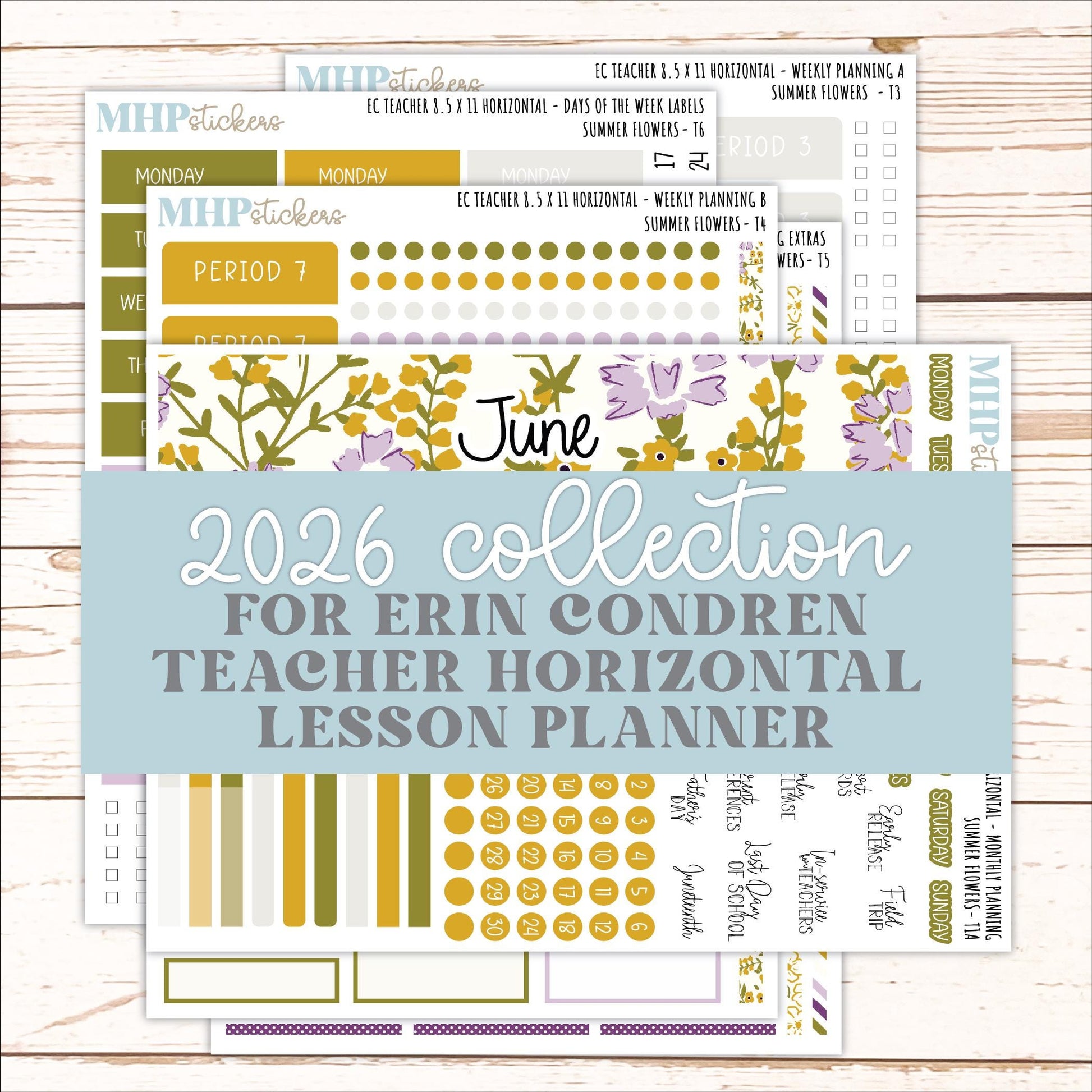 JUNE Stickers for EC Teacher Lesson Planner - Horizontal Layout. 2026 Collection "Summer Flowers" || ECTH