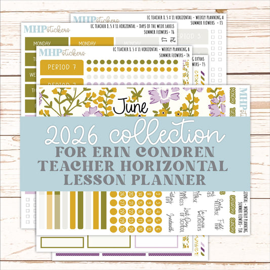JUNE Stickers for EC Teacher Lesson Planner - Horizontal Layout. 2026 Collection "Summer Flowers" || ECTH