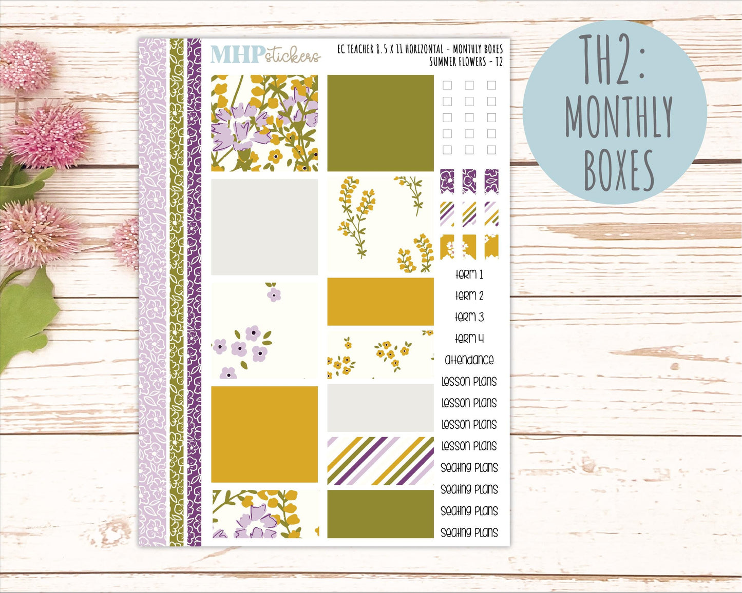 JUNE Stickers for EC Teacher Lesson Planner - Horizontal Layout. 2026 Collection "Summer Flowers" || ECTH