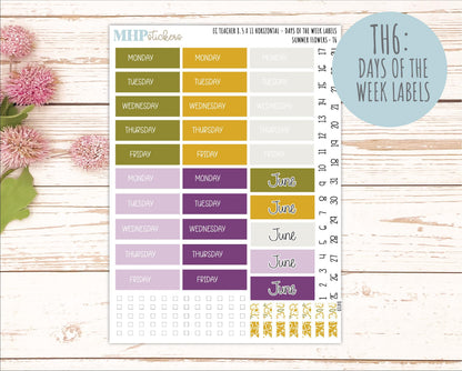 JUNE Stickers for EC Teacher Lesson Planner - Horizontal Layout. 2026 Collection "Summer Flowers" || ECTH
