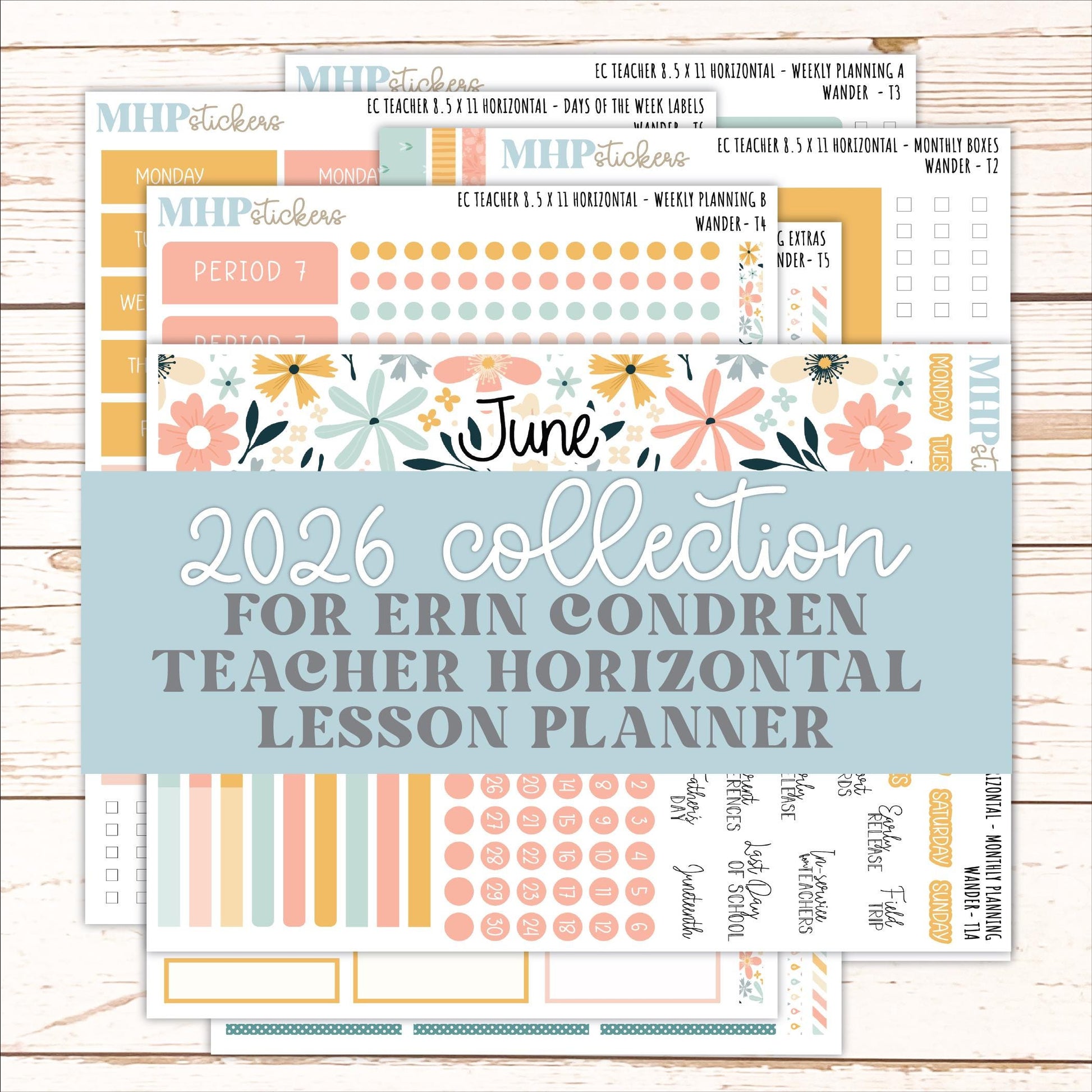 JUNE Stickers for EC Teacher Lesson Planner - Horizontal Layout. 2026 Collection "Wander" || ECTH