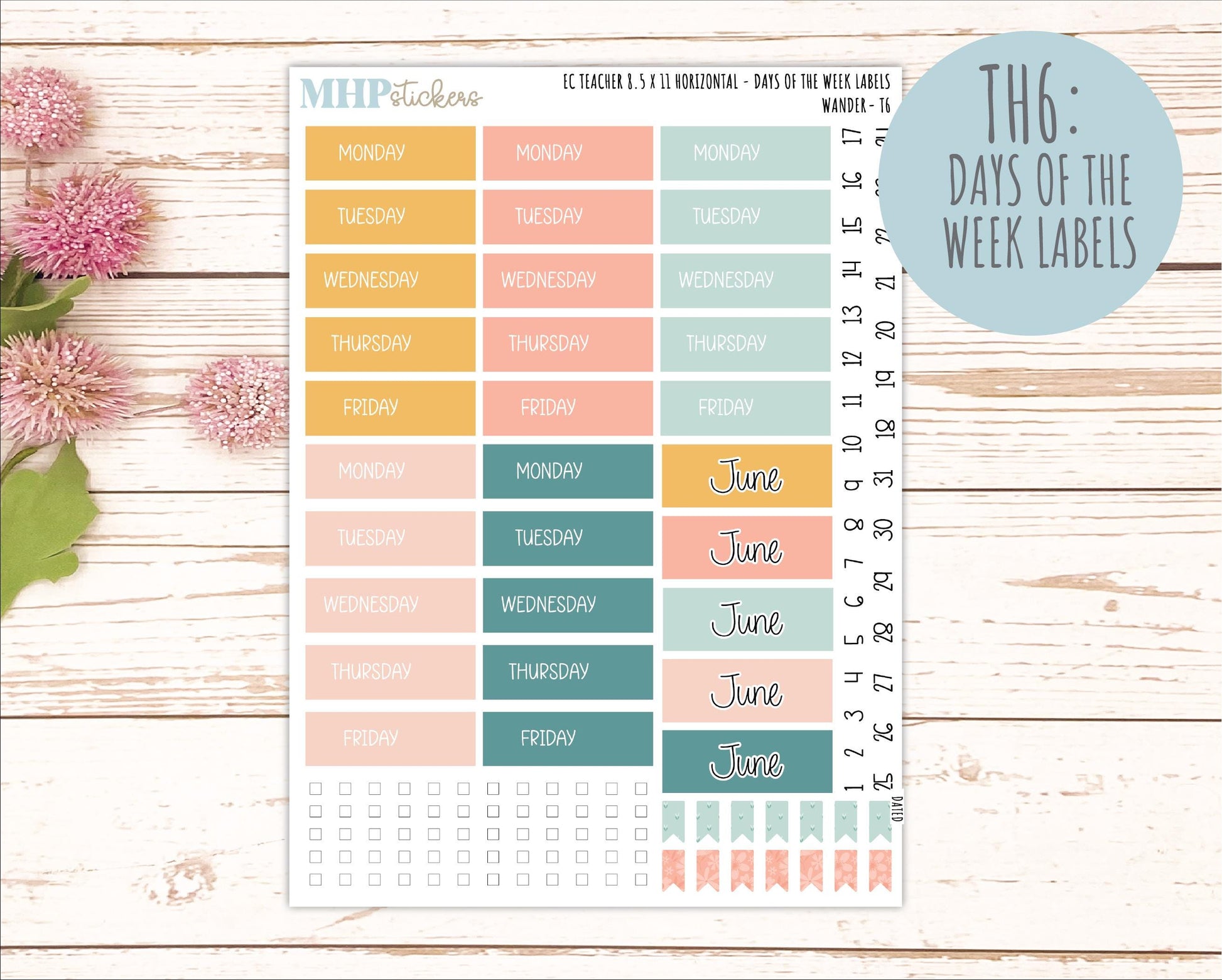 JUNE Stickers for EC Teacher Lesson Planner - Horizontal Layout. 2026 Collection "Wander" || ECTH