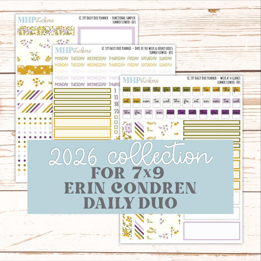 JUNE Daily Duo Sticker Kit for 7x9 Erin Condren Planners. 2026 Collection "Summer Flowers" || ECDD