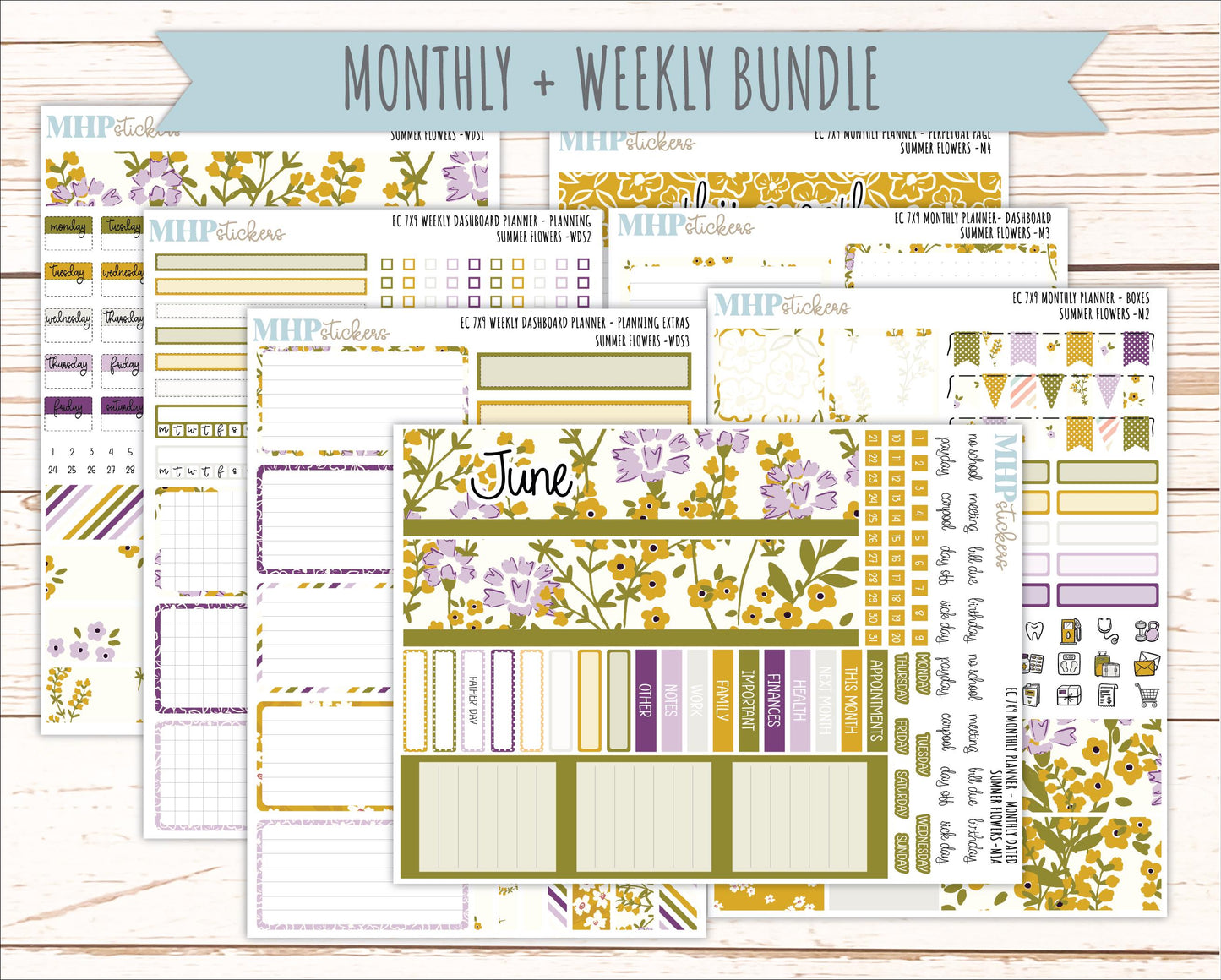 JUNE Weekly Dashboard Kit for 7x9 Erin Condren Planners. 2026 Collection "Summer Flowers" || ECWDS