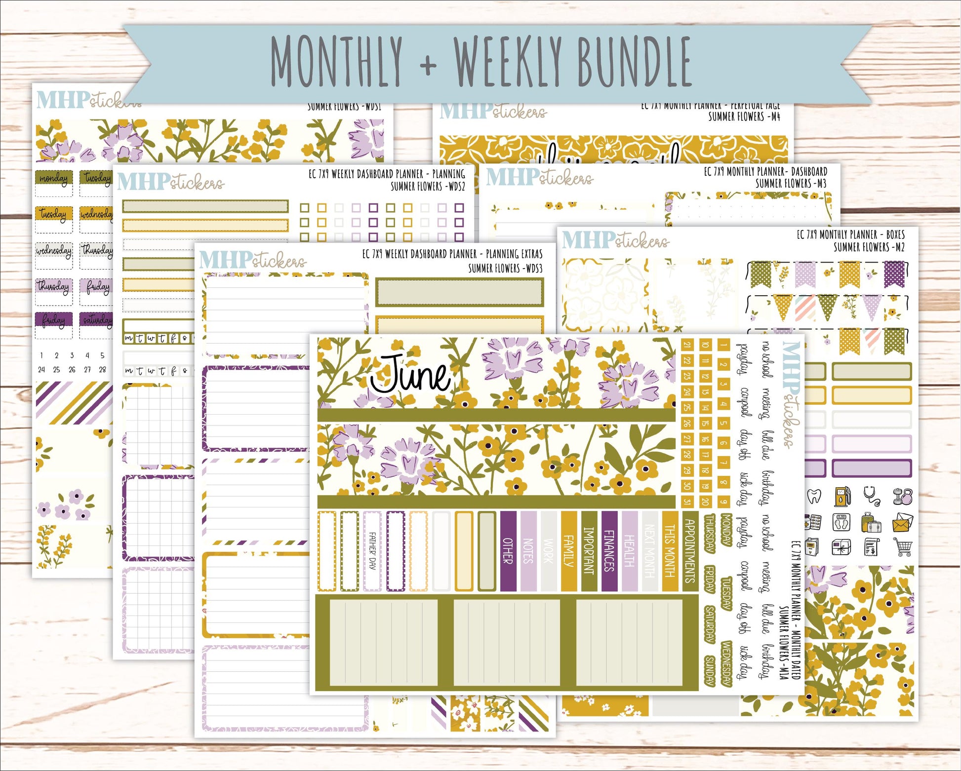 JUNE Weekly Dashboard Kit for 7x9 Erin Condren Planners. 2026 Collection "Summer Flowers" || ECWDS