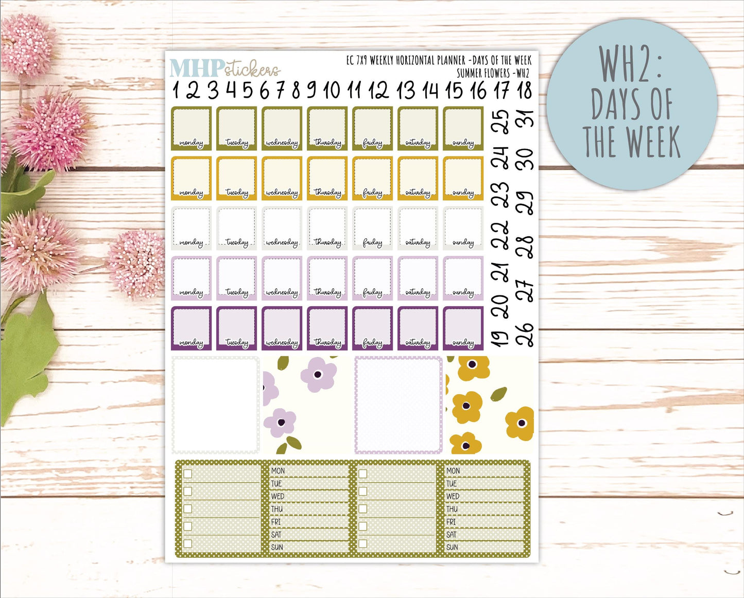 JUNE Weekly Horizontal Planning Kit for 7x9 Erin Condren Planners. 2026 Collection "Summer Flowers" || ECWH