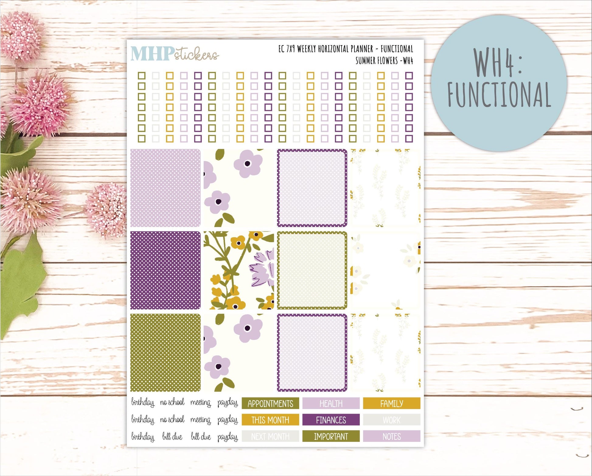 JUNE Weekly Horizontal Planning Kit for 7x9 Erin Condren Planners. 2026 Collection "Summer Flowers" || ECWH