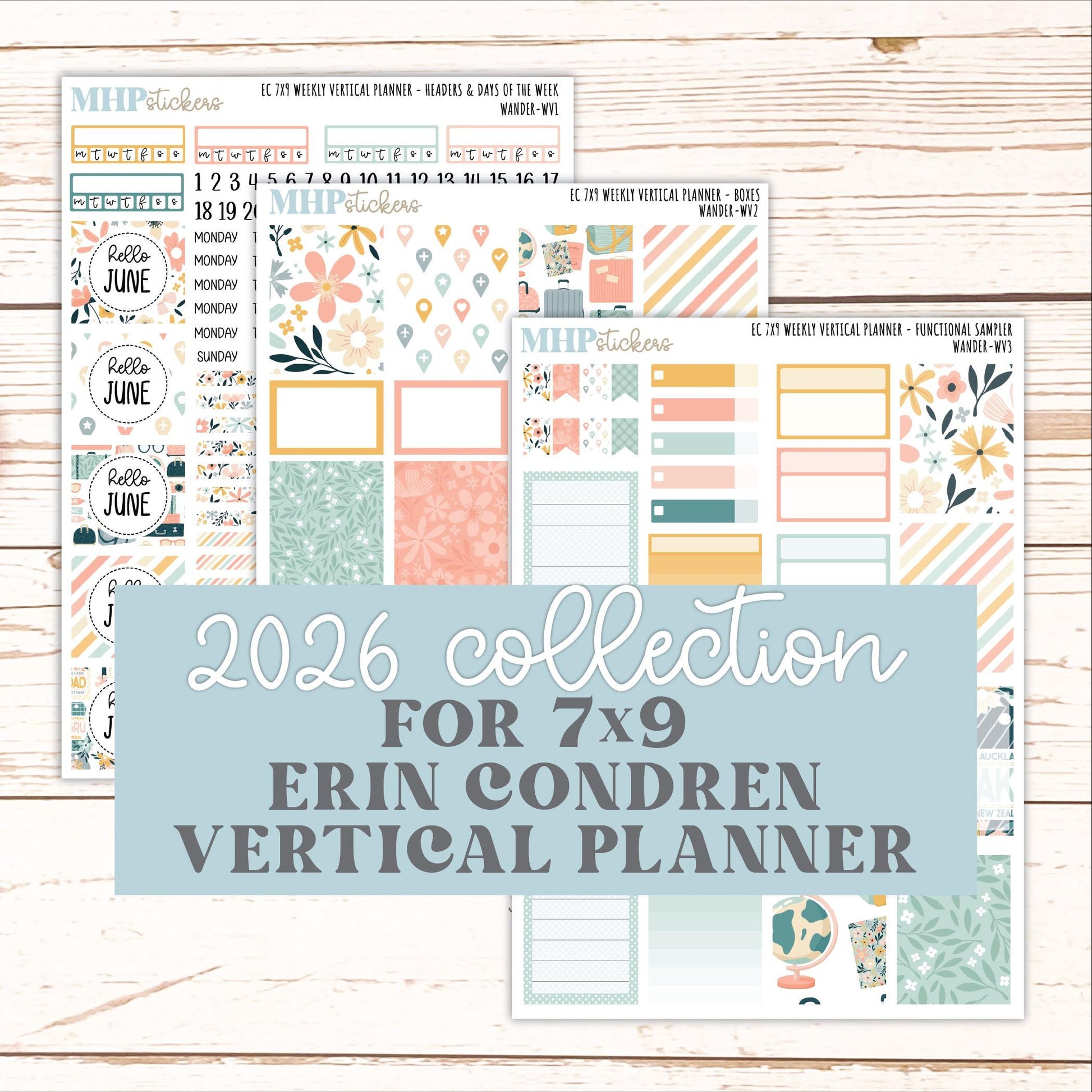 JUNE Weekly Vertical Kits for 7x9 Erin Condren Planners. 2026 Collection "Wander" || ECWV