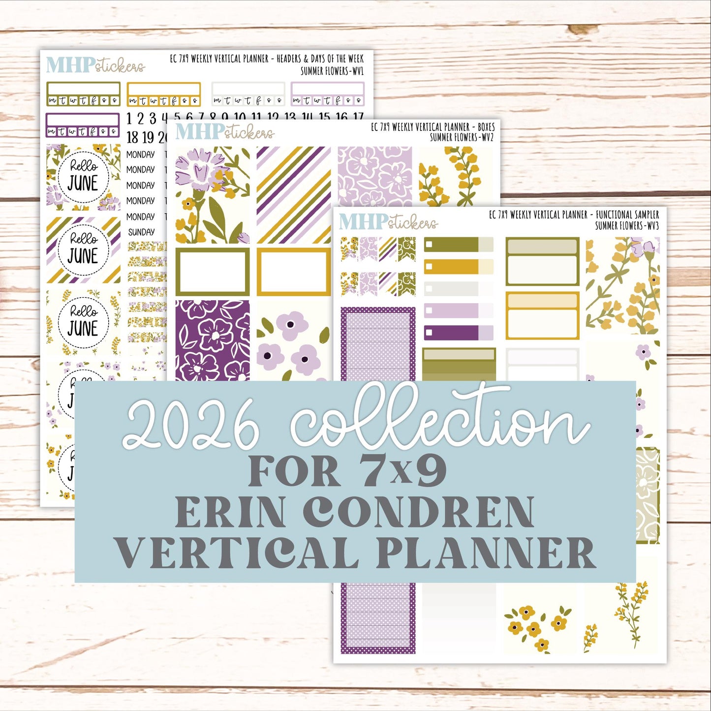 JUNE Weekly Vertical Kits for 7x9 Erin Condren Planners. 2026 Collection "Summer Flowers" || ECWV